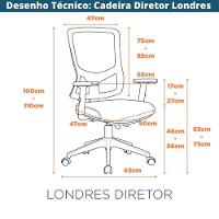 Cadeira Escritório Nr-17 Londres Diretor C/ Braços Fratini Encosto Tela Mesh Preta Base Rodízio - 7