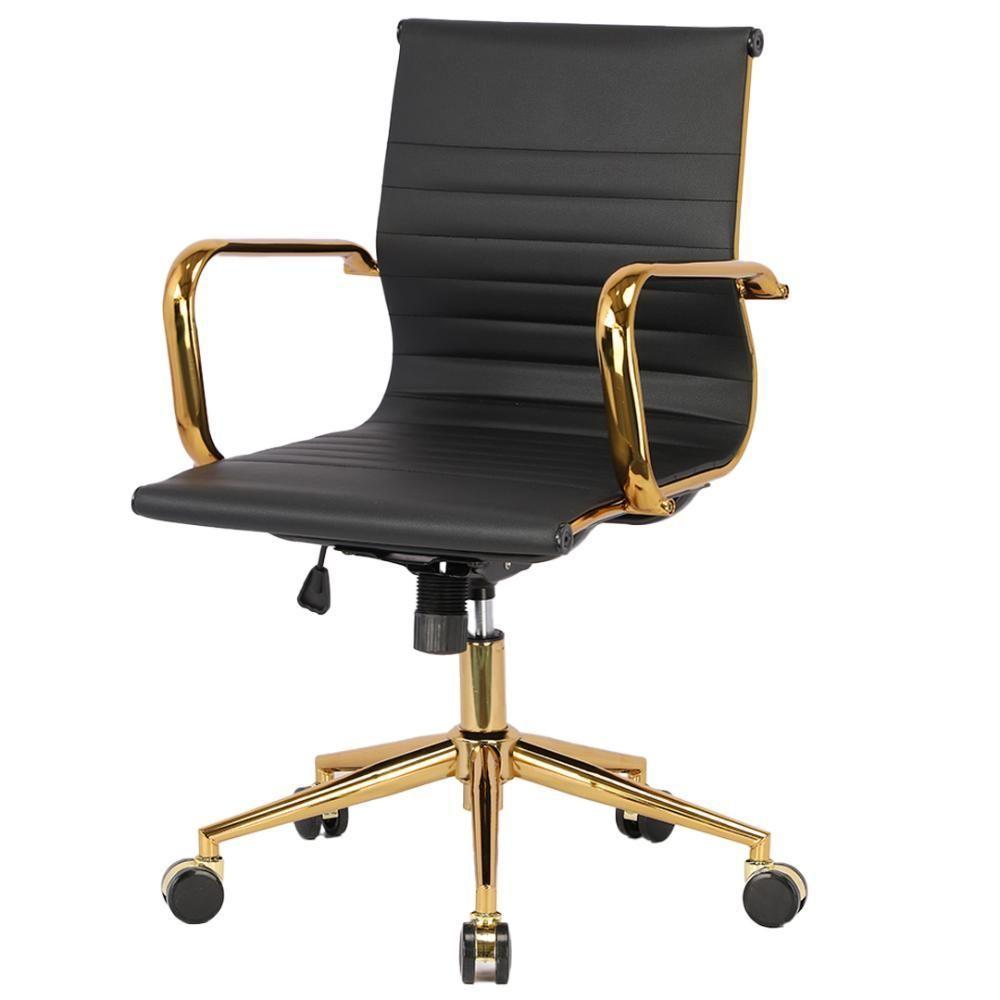 Cadeira Escritório Giratória Baixa Diretor Anm04d Anima Esteirinha Pu Preto Base Rodízio Dourada - 1