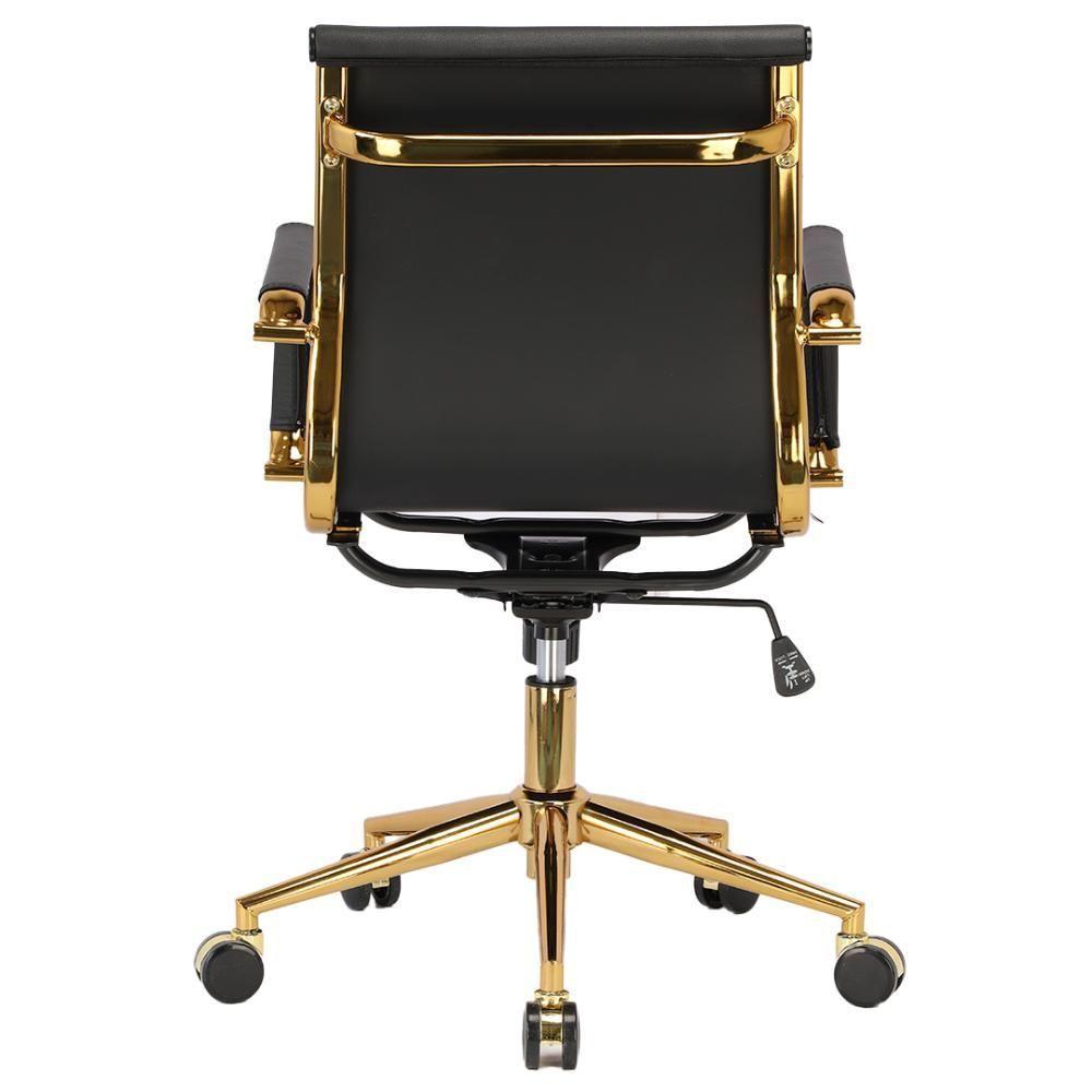 Cadeira Escritório Giratória Baixa Diretor Anm04d Anima Esteirinha Pu Preto Base Rodízio Dourada - 3
