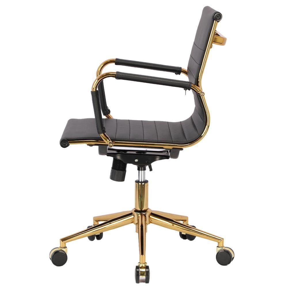 Cadeira Escritório Giratória Baixa Diretor Anm04d Anima Esteirinha Pu Preto Base Rodízio Dourada - 4