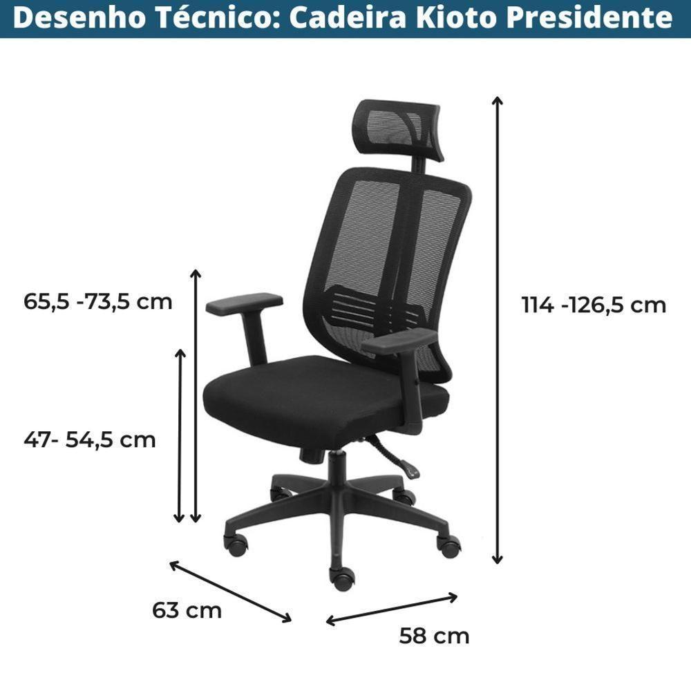 Cadeira Escritório Giratória Kioto Presidente Or Design Encosto Tela Mesh Preta Base Rodízio - 4