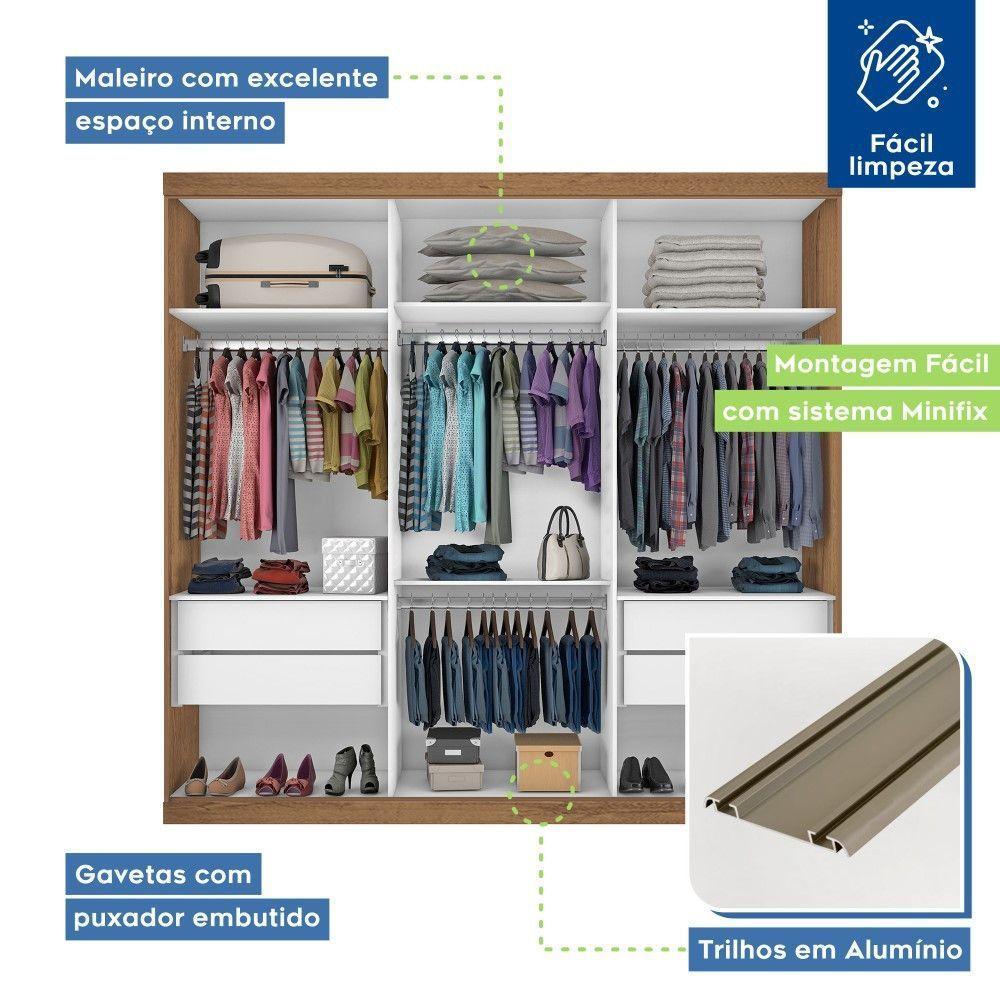 Guarda Roupa Casal Evidence Freijó 3 Portas De Correr E 3 Espelhos Minastex - 2