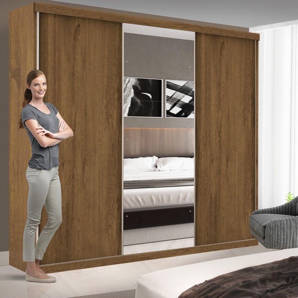 Guarda Roupa Casal Evidence Freijó 3 Portas De Correr E 3 Espelhos Minastex - 5