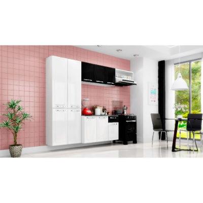 Cozinha Compacta Amanda 4 Peças Aço 245cm Branco Preto Estilo Moderno