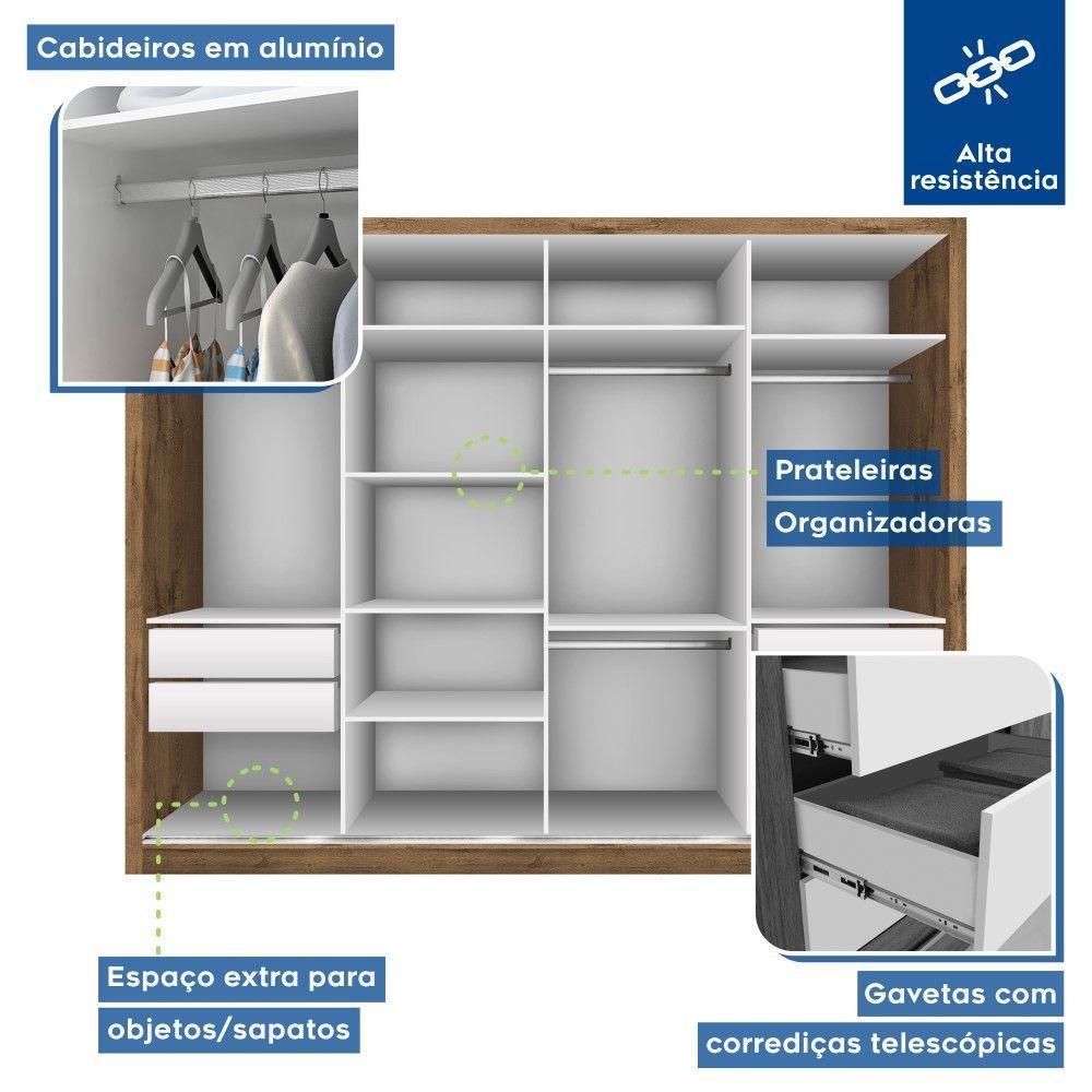 Guarda Roupa Casal Firenze Freijó Com 6 Espelhos 4 Portas Minastex - 3
