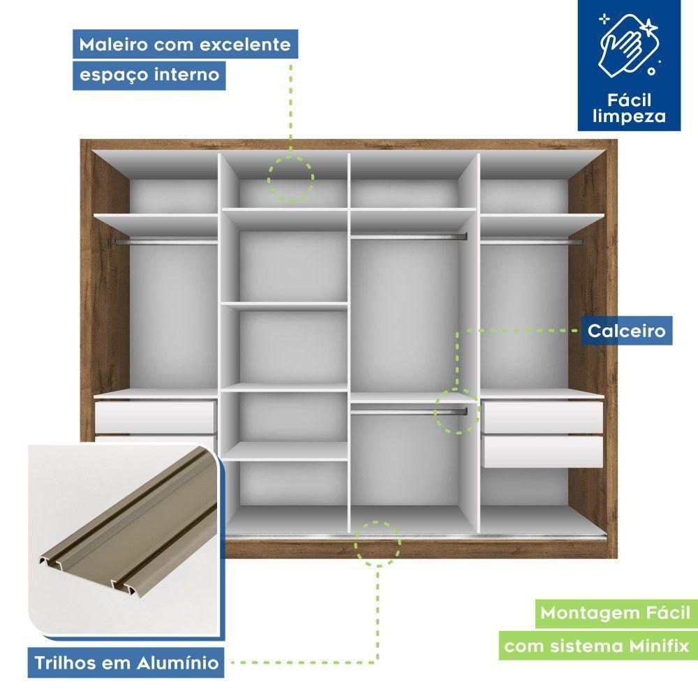 Guarda Roupa Casal Firenze Freijó Com 6 Espelhos 4 Portas Minastex - 4