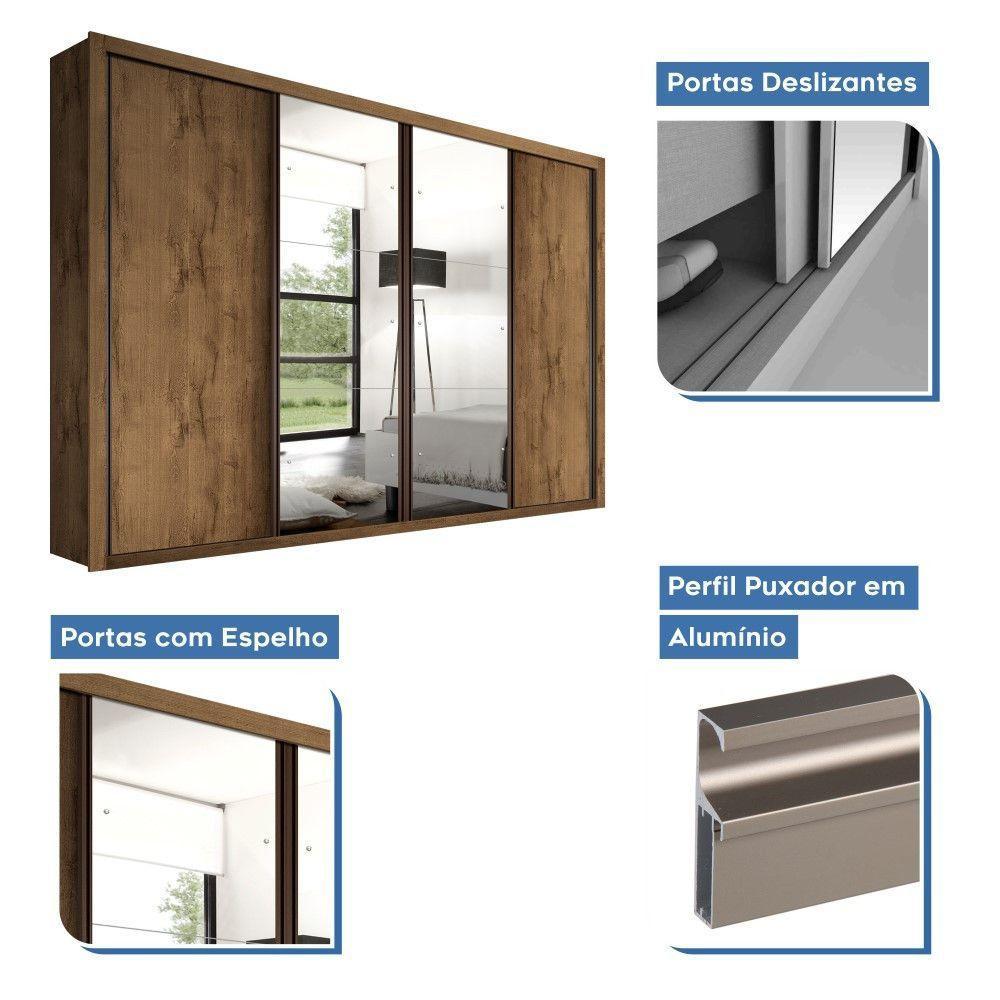 Guarda Roupa Casal Firenze Freijó Com 6 Espelhos 4 Portas Minastex - 6
