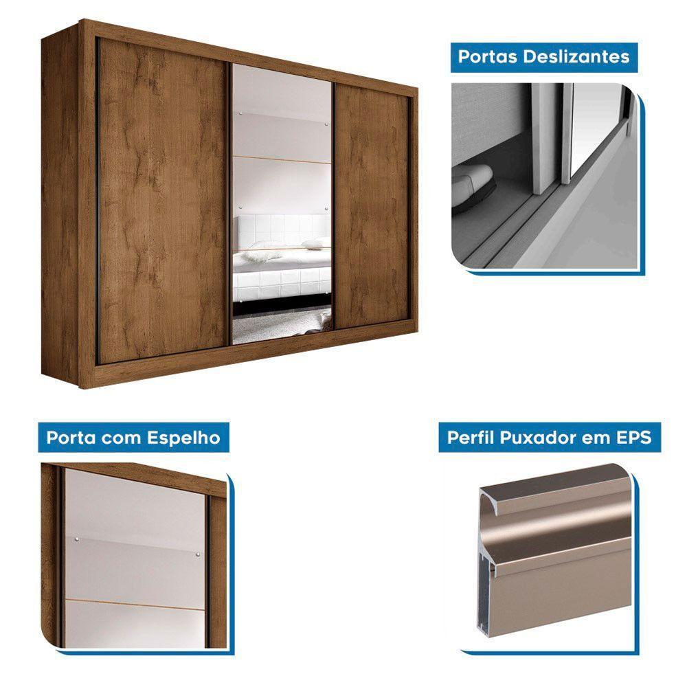 Guarda Roupa Casal Freijó Com 3 Espelho 3 Portas Minastex - 9