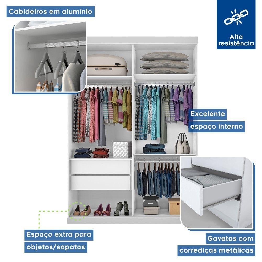 Guarda Roupa Solteiro Kiara Branco 2 Portas De Correr Minastex - 4