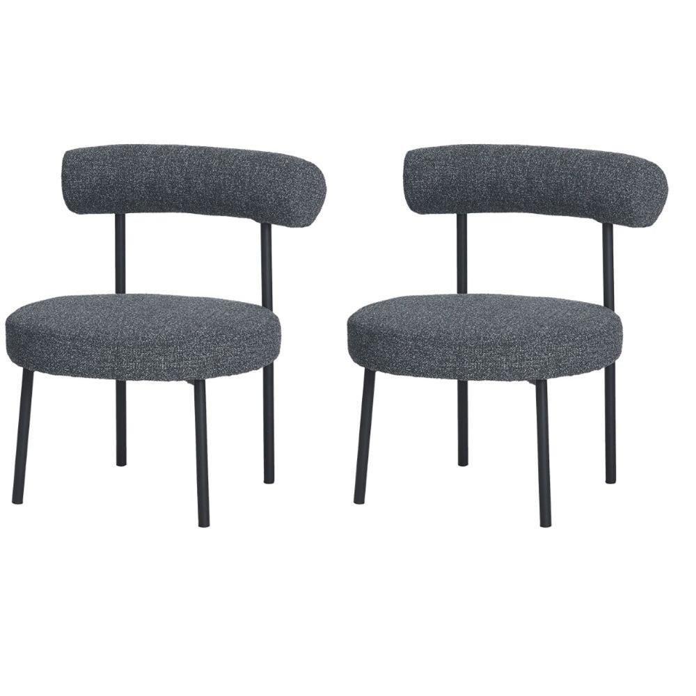 Kit 2 Poltronas Moma Fratini Assento E Encosto Revestidos Em Linho Rústico Grafite Aço Preto - 1