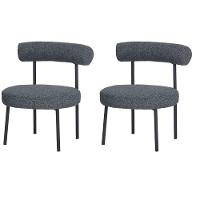 Kit 2 Poltronas Moma Fratini Assento E Encosto Revestidos Em Linho Rústico Grafite Aço Preto - 1