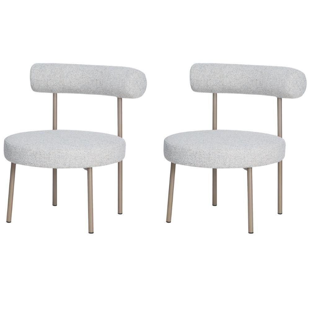 Kit 2 Poltronas Moma Fratini Assento E Encosto Revestidos Em Linho Rústico Claro Aço Champagne - 1