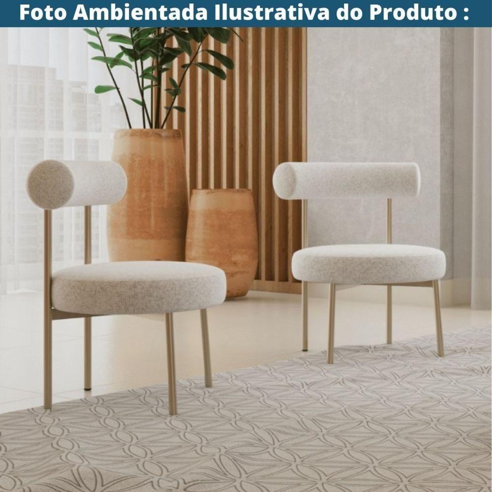 Kit 2 Poltronas Moma Fratini Assento E Encosto Revestidos Em Linho Rústico Claro Aço Champagne - 7