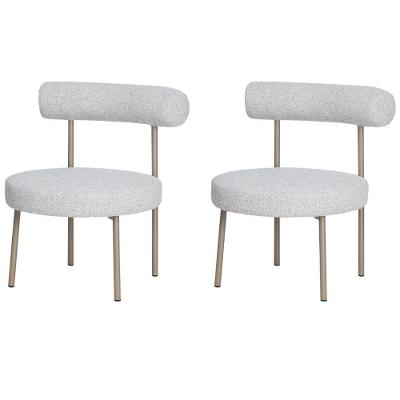 Kit 2 Poltronas Moma Fratini Assento E Encosto Revestidos Em Linho Rústico Claro Aço Champagne