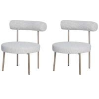 Kit 2 Poltronas Moma Fratini Assento E Encosto Revestidos Em Linho Rústico Claro Aço Champagne - 1