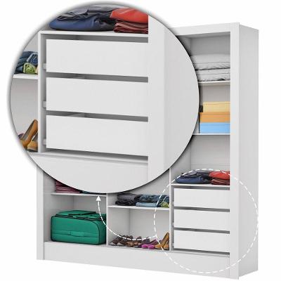 Guarda Roupa Guarda-roupa Dubai 3 Portas de Correr 3 Gavetas Branco-Freijó
