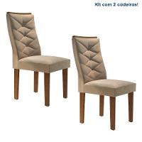 Conjunto 2 Cadeiras Germany Chocolate Suede Com Pena Bege Estofadas Cel Moveis - 1