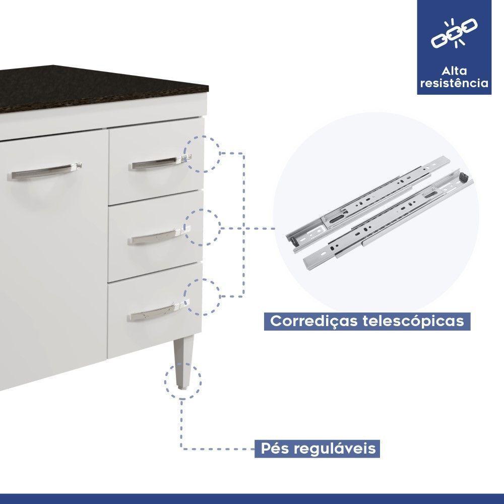Balcão De Cozinha Virtus Com Tampo Branco 3 Gavetas 2 Portas Kaiki Móveis - 3