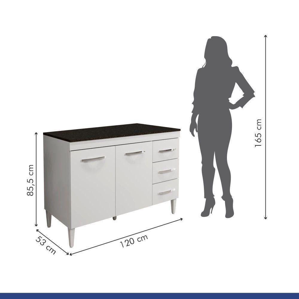 Balcão De Cozinha Virtus Com Tampo Branco 3 Gavetas 2 Portas Kaiki Móveis - 5