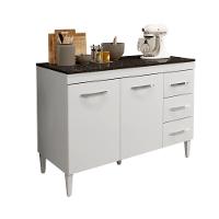 Balcão De Cozinha Virtus Com Tampo Branco 3 Gavetas 2 Portas Kaiki Móveis - 1