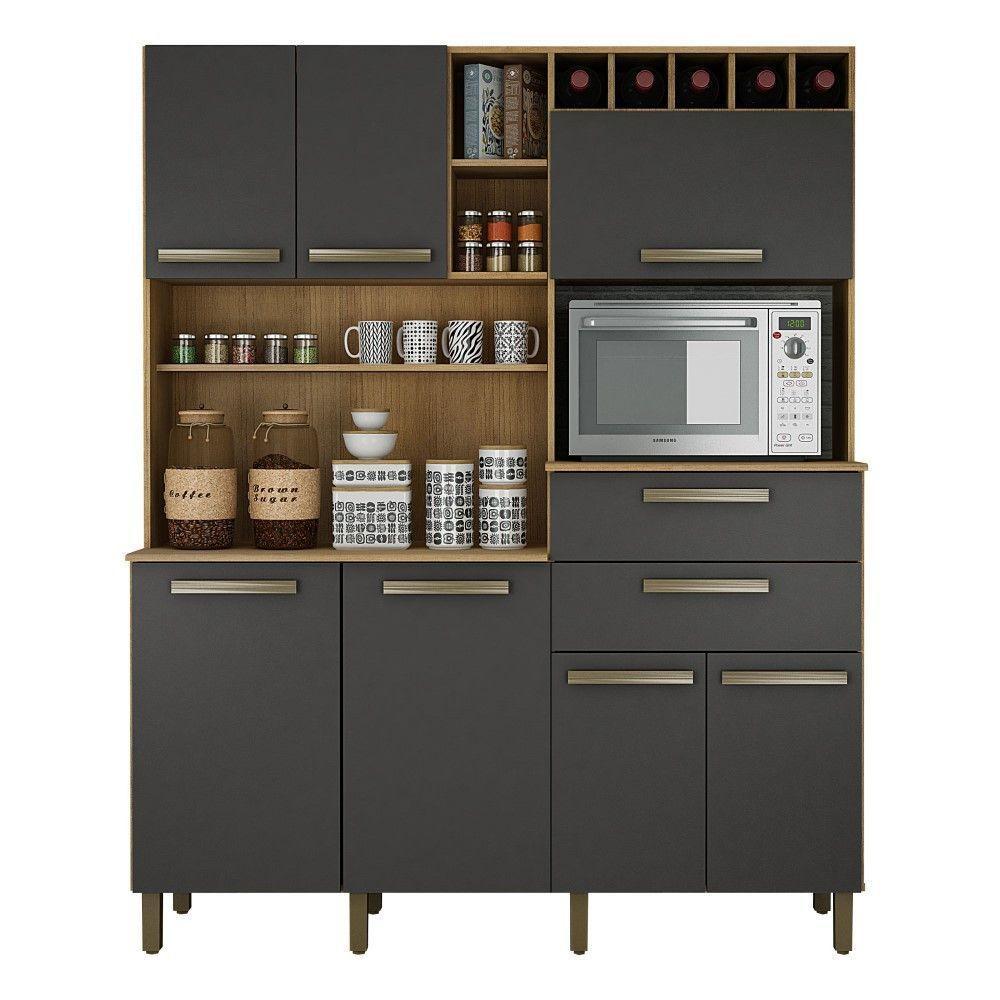 Armário Para Cozinha Monte Rey Cinamomo Com Grafite 7 Portas Valdemóveis Cinamomo Com Grafite - 1