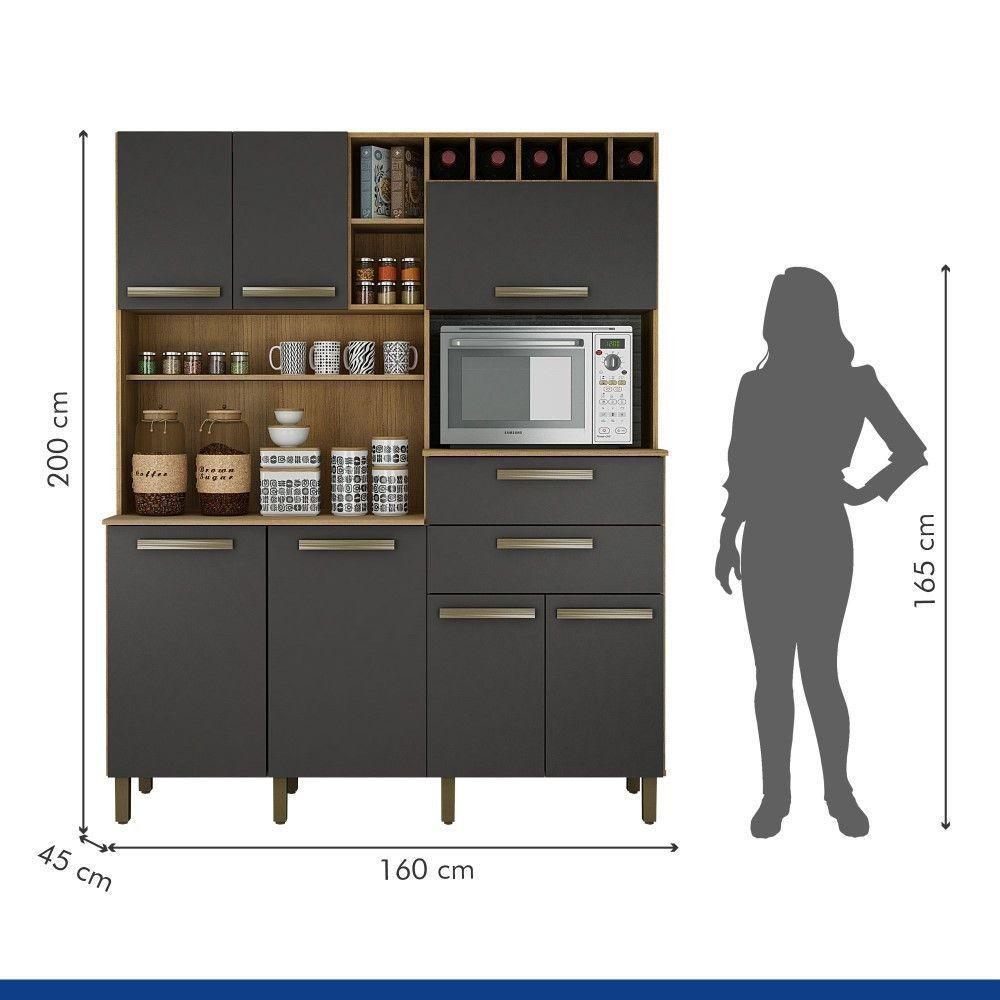 Armário Para Cozinha Monte Rey Cinamomo Com Grafite 7 Portas Valdemóveis Cinamomo Com Grafite - 3