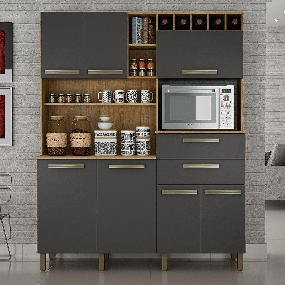 Armário Para Cozinha Monte Rey Cinamomo Com Grafite 7 Portas Valdemóveis Cinamomo Com Grafite - 4