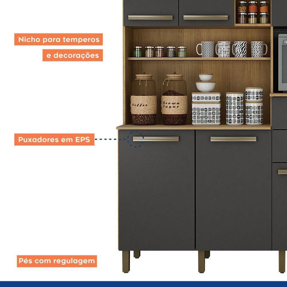 Armário Para Cozinha Monte Rey Cinamomo Com Grafite 7 Portas Valdemóveis Cinamomo Com Grafite - 6