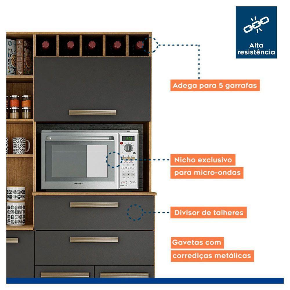 Armário Para Cozinha Monte Rey Cinamomo Com Grafite 7 Portas Valdemóveis Cinamomo Com Grafite - 7