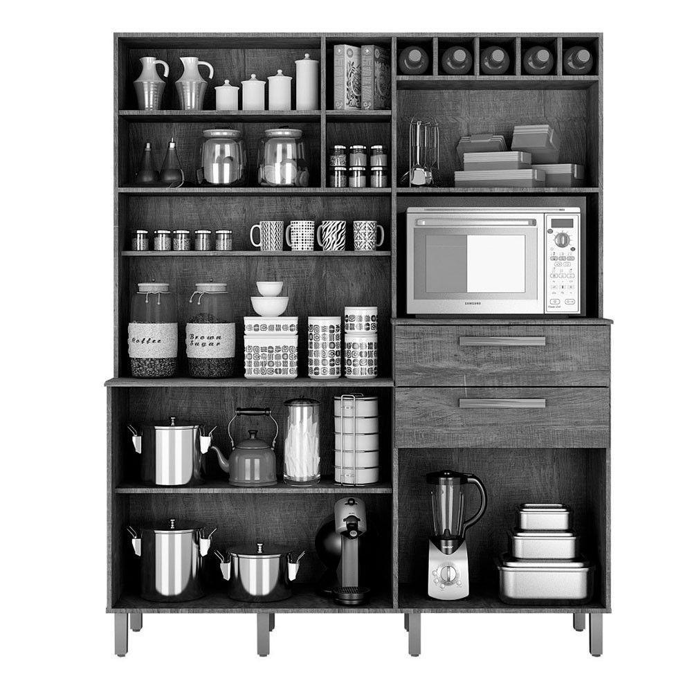 Armário Para Cozinha Monte Rey Cinamomo Com Grafite 7 Portas Valdemóveis Cinamomo Com Grafite - 8