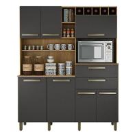 Armário Para Cozinha Monte Rey Cinamomo Com Grafite 7 Portas Valdemóveis Cinamomo Com Grafite - 1