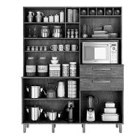 Armário Para Cozinha Monte Rey Cinamomo Com Grafite 7 Portas Valdemóveis Cinamomo Com Grafite - 9