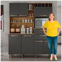 Armário Para Cozinha Monte Rey Cinamomo Com Grafite 7 Portas Valdemóveis Cinamomo Com Grafite - 11