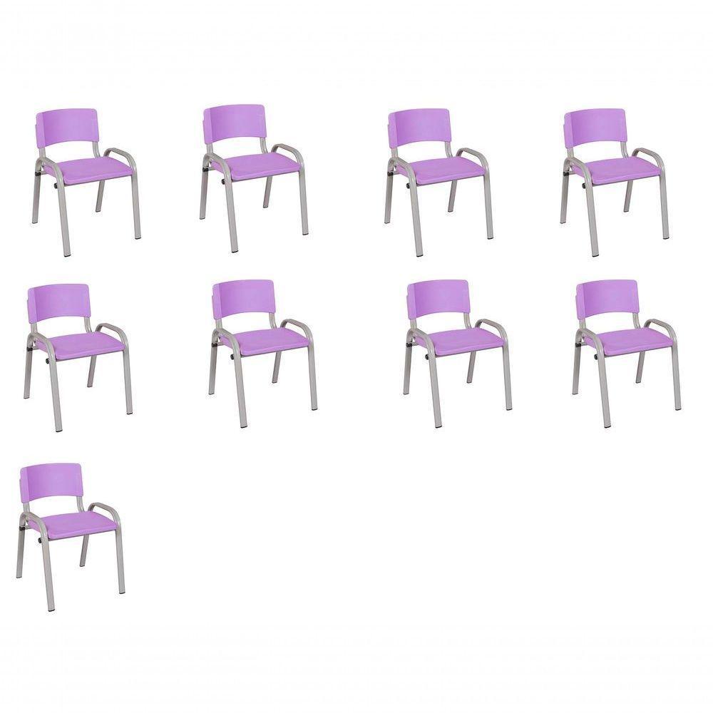 Kit 9 Cadeiras Infantil Iso, Escola, Base Cinza- Lilas - 1