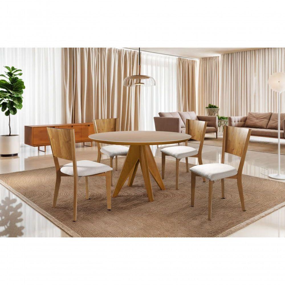Sala De Jantar Redonda Com Vidro Madeira Maciça 4 Cadeiras 1,20m - Ametista - Harmonia Salas - 1