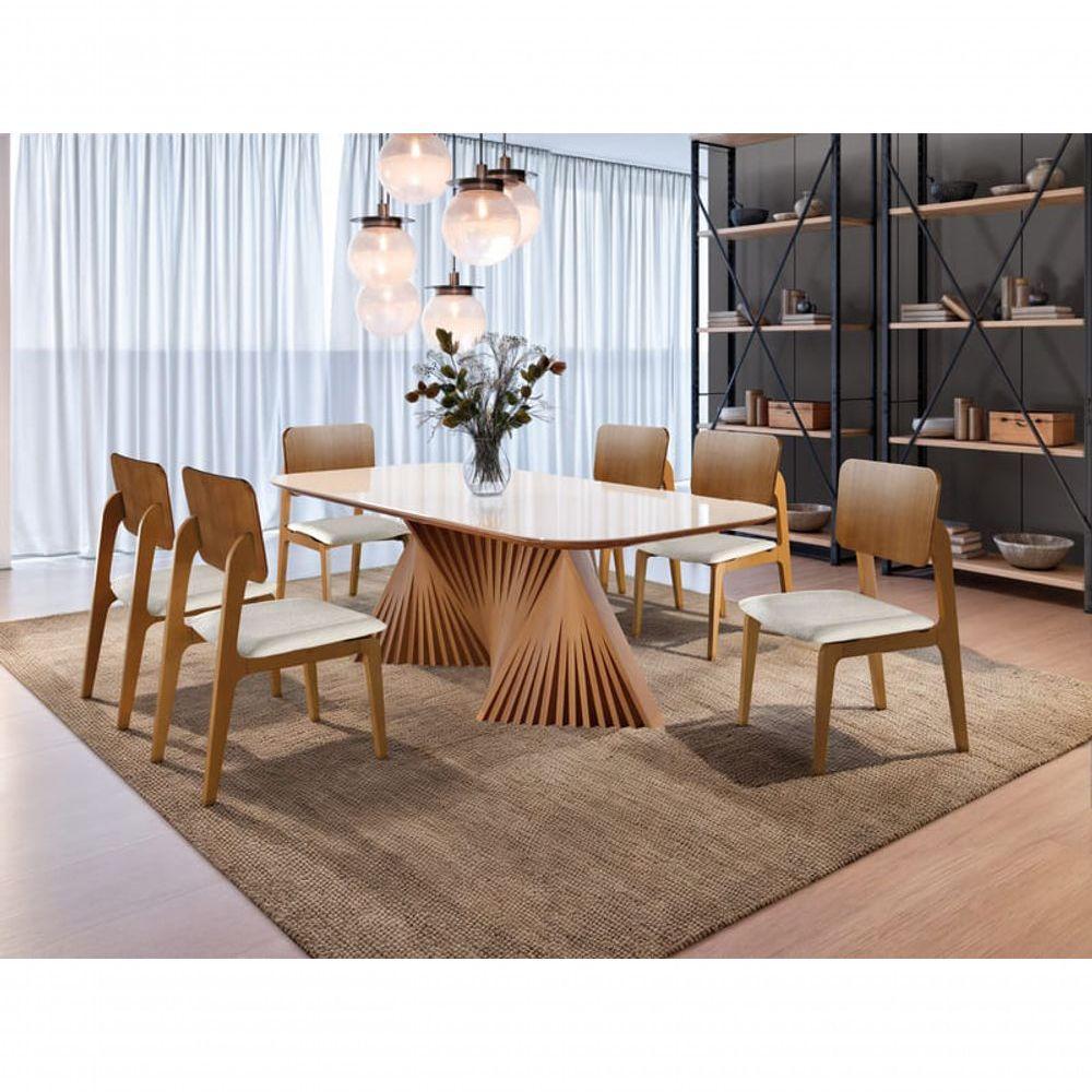 Sala De Jantar Moderna Madeira Maciça 6 Cadeiras 1,60x0,90m - Opala - Harmonia Salas - 1