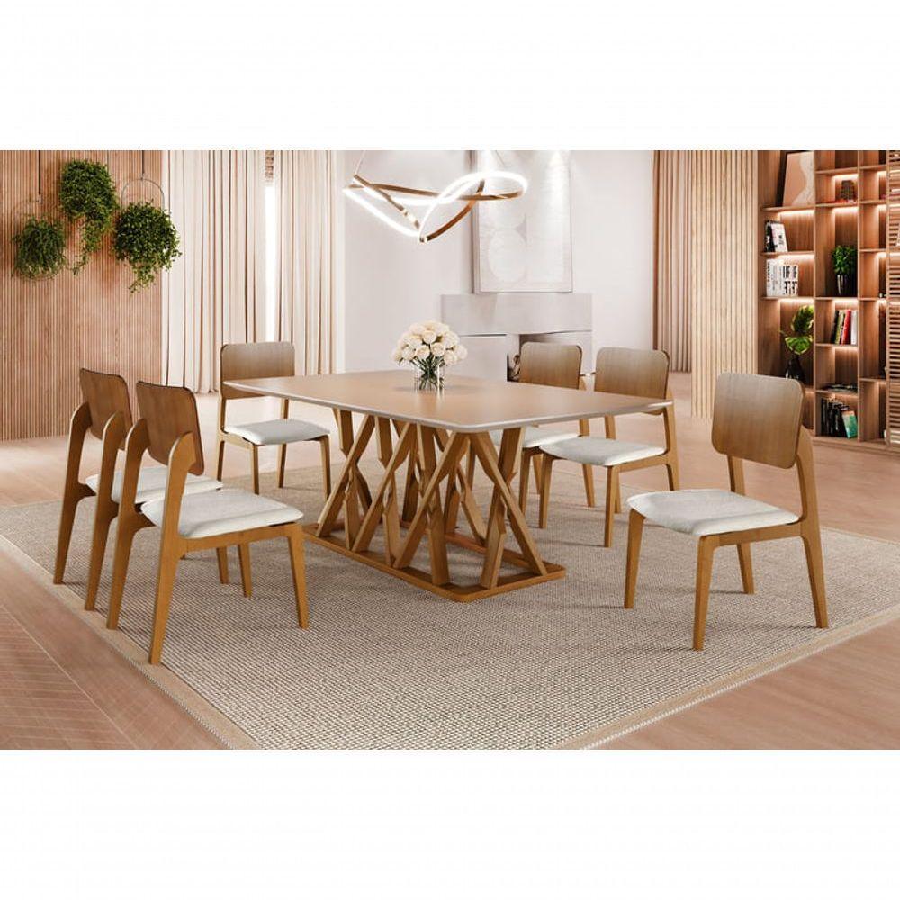 Sala De Jantar Moderna Madeira Maciça 6 Cadeiras 1,60x0,90m - Quartzo - Harmonia Salas - 1