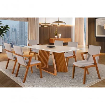 Sala De Jantar Com Vidro Madeira Maciça 6 Cadeiras 1,80x0,90m - Obisidiana - Harmonia Salas