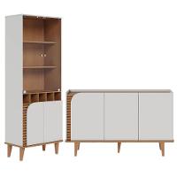 Kit Sala De Jantar Com Cristaleira 4 Portas E Buffet Aparador 3 Portas Off White Freijó Colibri - 1