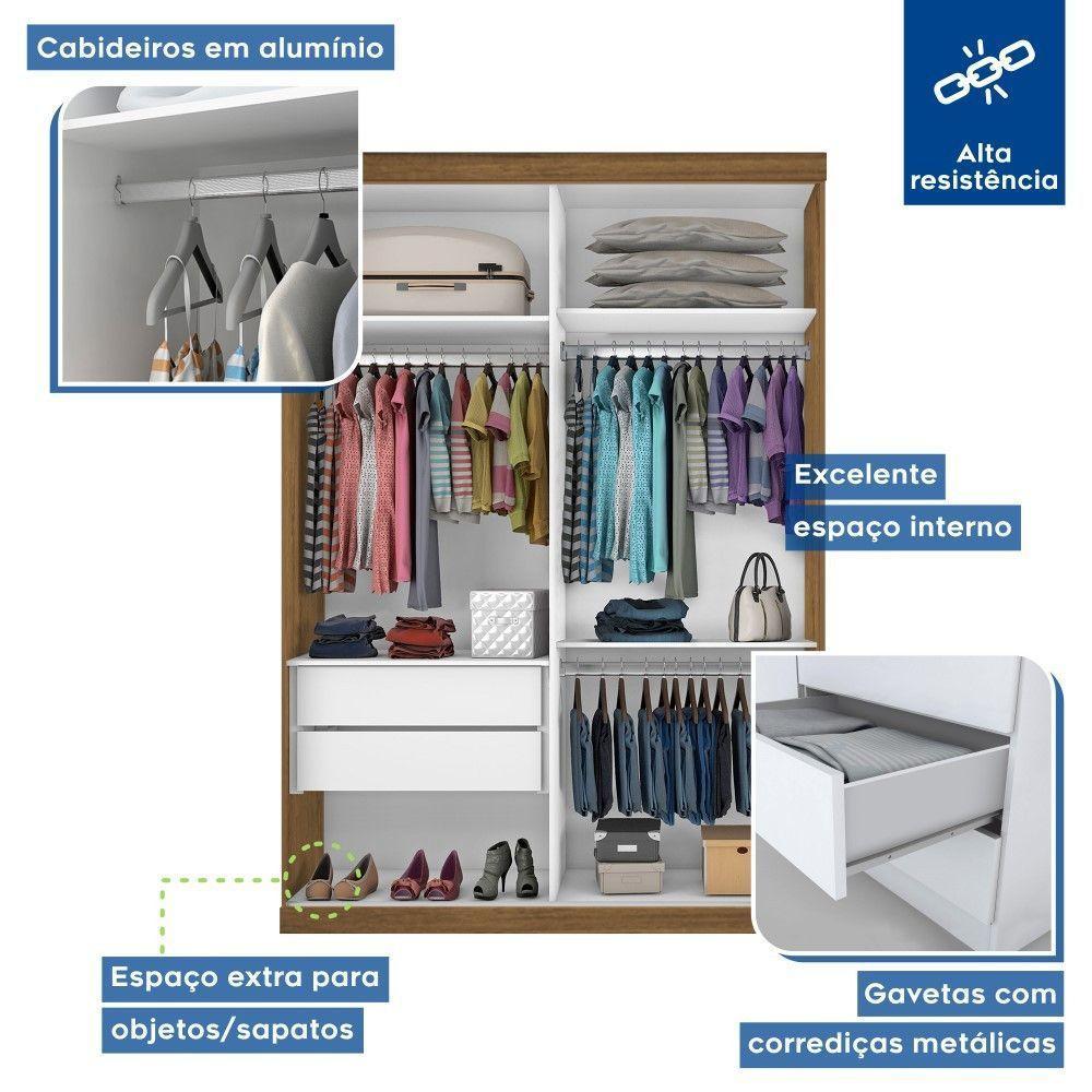 Guarda Roupa Solteiro Lila Freijó 2 Portas De Correr E 3 Espelhos Minastex - 2