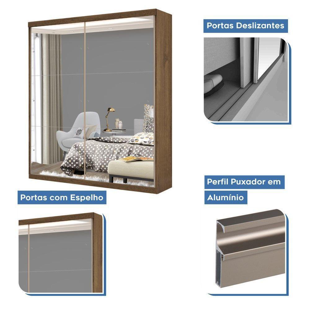 Guarda Roupa Solteiro Lila Freijó 2 Portas De Correr E 3 Espelhos Minastex - 4