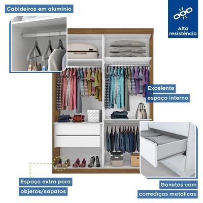 Guarda Roupa Solteiro 2 Portas Correr 2 Gavetas Lila MDP com Espelhos Minastex