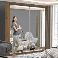 Guarda Roupa Solteiro Lila Freijó 2 Portas De Correr E 3 Espelhos Minastex - 3