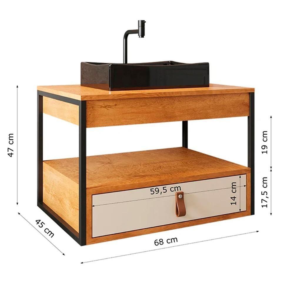 Gabinete Harley 1 Gaveta E Espelho Redondo Led 50cm Bivolt Nature/Off White - 3