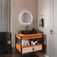 Gabinete Harley 1 Gaveta E Espelho Redondo Led 50cm Bivolt Nature/Off White - 1