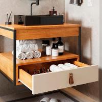 Gabinete Harley 1 Gaveta E Espelho Redondo Led 50cm Bivolt Nature/Off White - 5