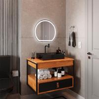 Gabinete Harley 1 Gaveta E Espelho Redondo Led 50cm Bivolt Nature/Preto - 2