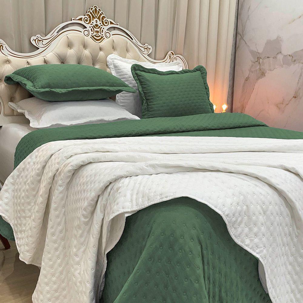 Kit Cobre Leito Colcha Diplomata Casal Dupla Face 3 Peças - Verde - 100% Poliéster - 4