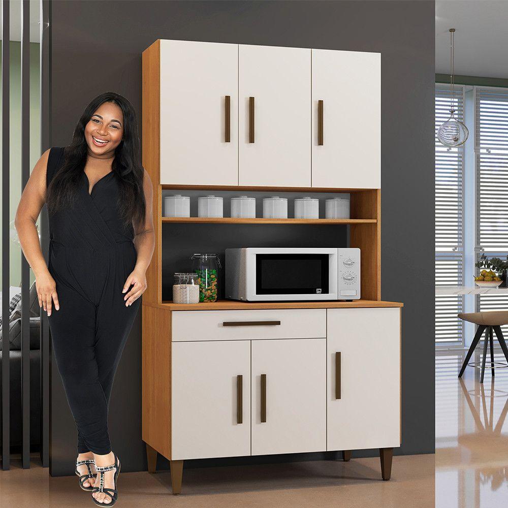 Armário De Cozinha 6 Portas 1 Gaveta Salvador Nature Com Off White - 8
