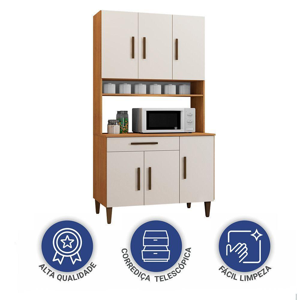 Armário De Cozinha 6 Portas 1 Gaveta Salvador Nature Com Off White - 9
